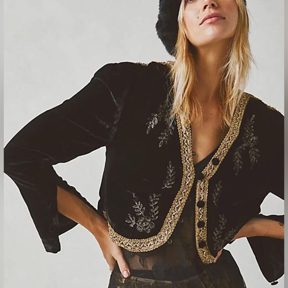 Free People Abbie Velvet Bed Jacket